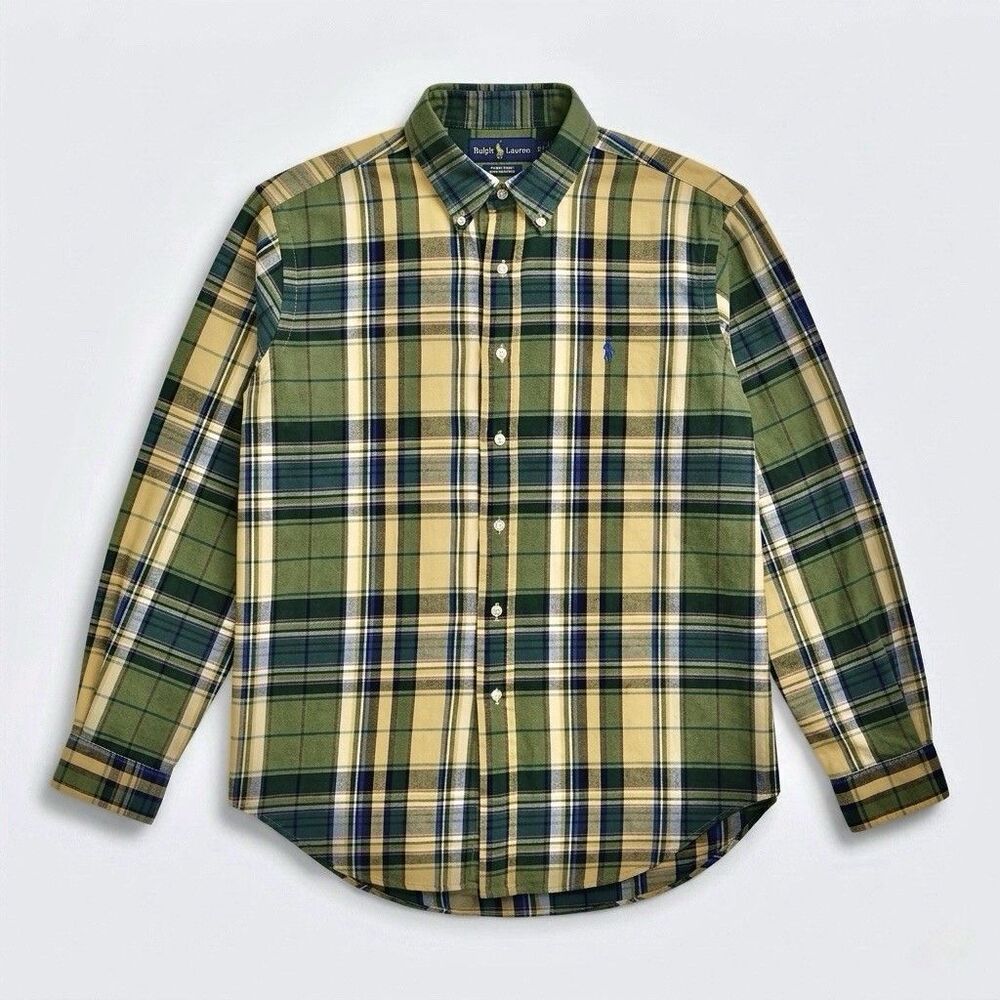 Ralph Lauren Plaid Flannel Shirt Classic Fit Yellow Green L - Picture 7 of 9